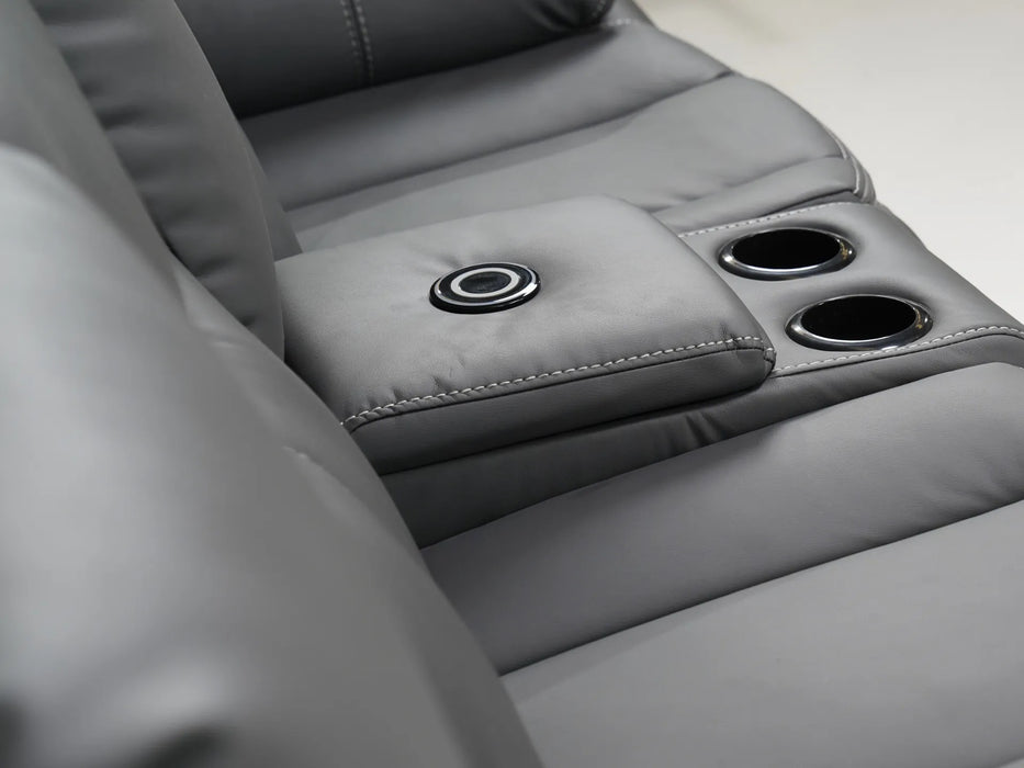 4 Seater Electric Recliner Sofa in Grey Leather | Different Colour Stitching on Left-Hand Facing and Right-Hand Facing Sides | Highgate | Second Hand Sofa 85 (New – Mismatched Stitching)