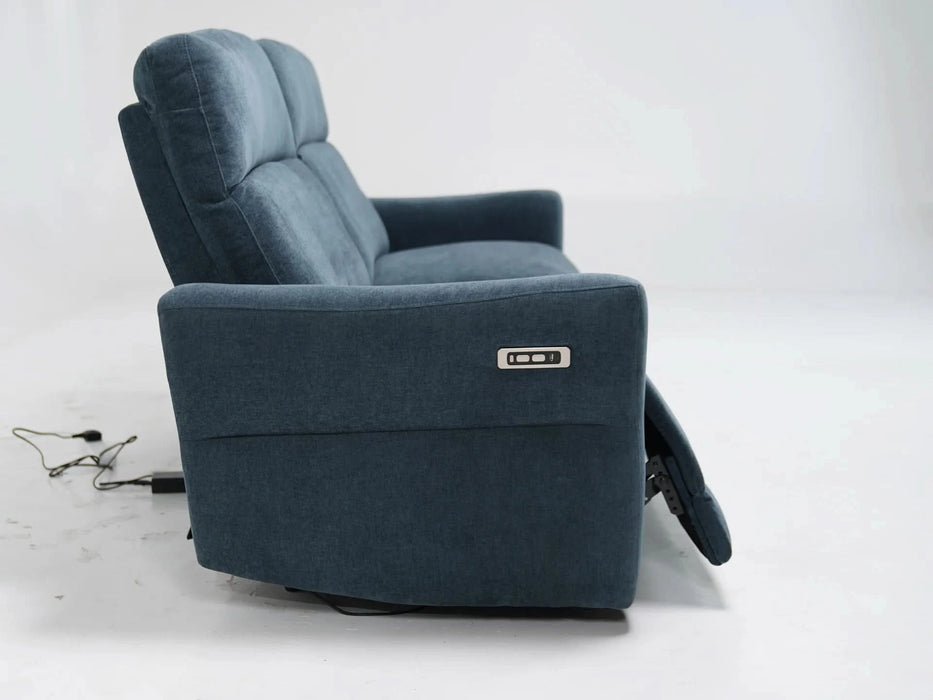 3+2 Recliner Fabric Sofa in Dark Turquoise | Fabric Couch with USB Ports & Fully Reclining Seats | Sample Sofas