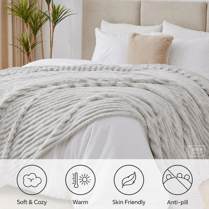 Modern Grey Flannel Plush Blanket 150x200cm | Fluffy Warm Cozy Throw for Couch Bed Sofa  | The Sofa Shop