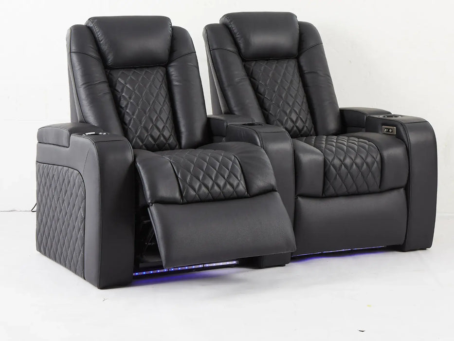 2 Seater Recliner Electric Sofa | Black Real Leather Cinema Seats With LED Cup Holders, Power Headrests & Arm Storage | Milano | The Sofa Shop - 32