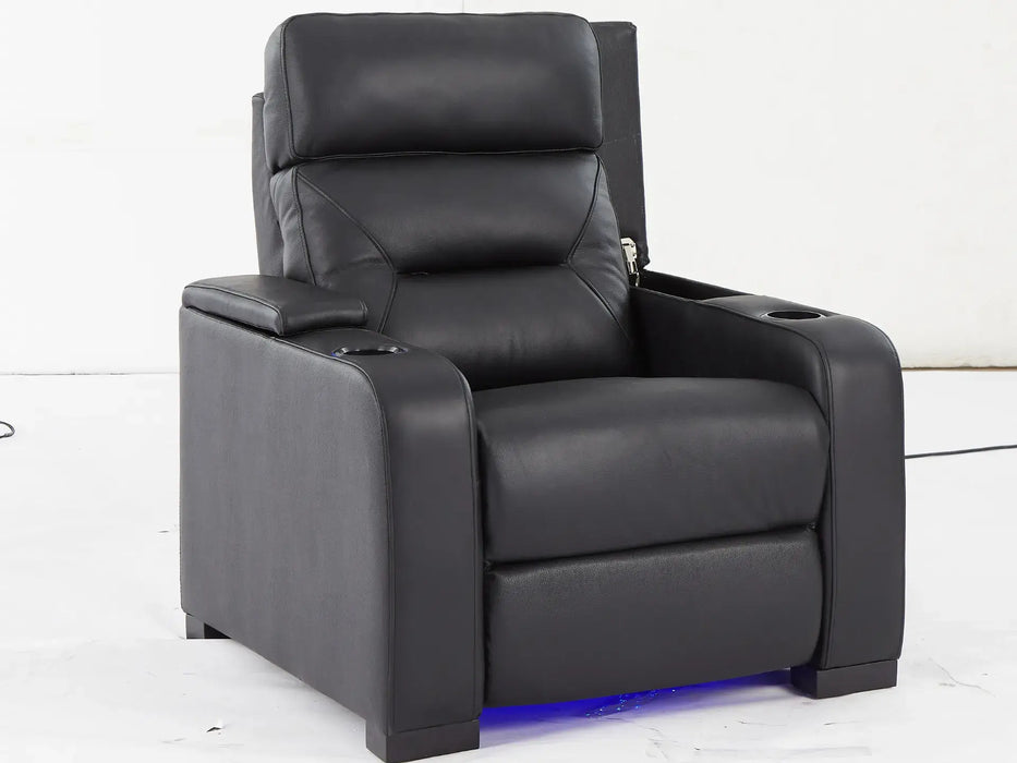 1 Seat Electric Recliner Chair Home Cinema Sofa | Real Leather Chair in Black with Power Recliner & Adjustable Headrest - Trapani - 27