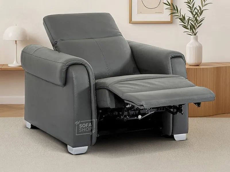 1 Seat Real Leather Electric Recliner Chair In Grey | Hi-Tech Chair with Power + Massage + USB + Adjustable Headrest | Turin Series Two