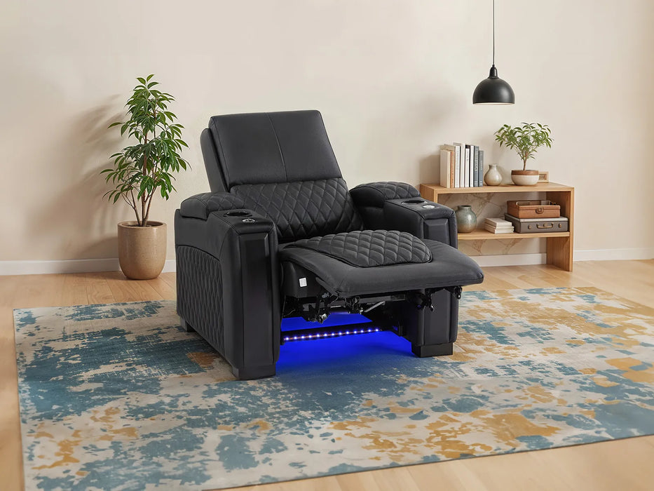 1 Seat Real Leather Electric Recliner Chair Home Cinema Sofa in Black + Enhanced Power Recline + Storage Compartments | Assisi | The Sofa Shop