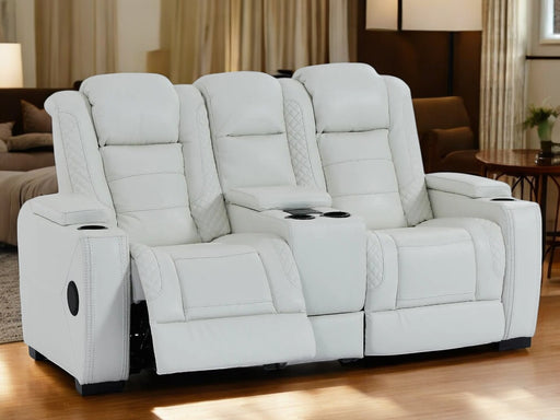 2 Seat Electric Recliner Home Cinema Theatre Sofa | Real Leather Couch In White + Cooling Cup Holders + Power Headrest + Bluetooth Speaker + Storage - Napoli - 28