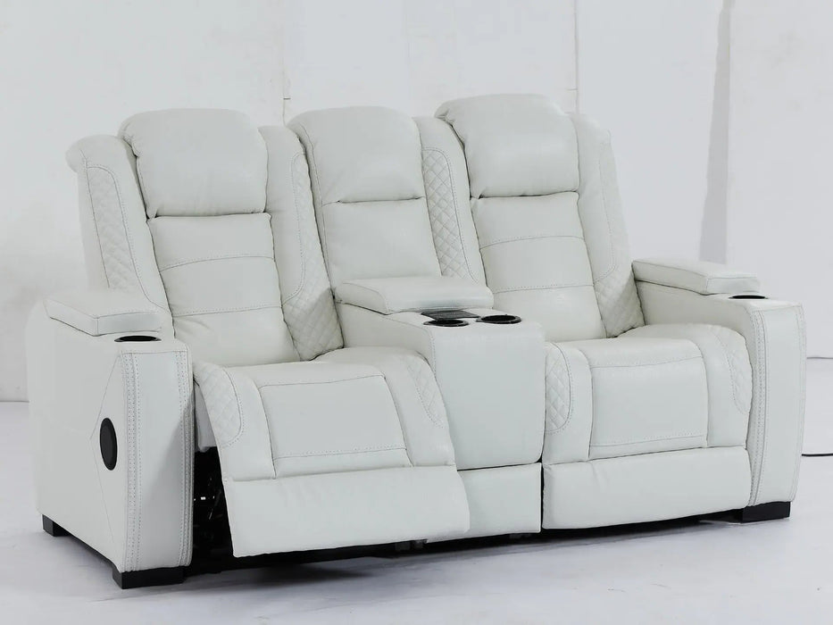 2 Seat Electric Recliner Home Cinema Theatre Sofa | Real Leather Couch In White + Cooling Cup Holders + Power Headrest + Bluetooth Speaker + Storage - Napoli - 28