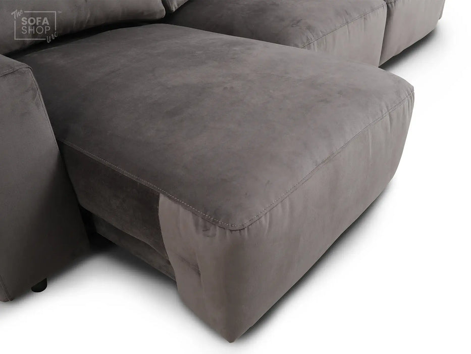 Extendable Electric Sofa - Bed in Grey Velvet Fabric | 3 Independant Power Motion Seats Perfect for Cinema Room & Home Theatre | 3 Seater with Cupholder + USBc & Wireless Charging | Almeria