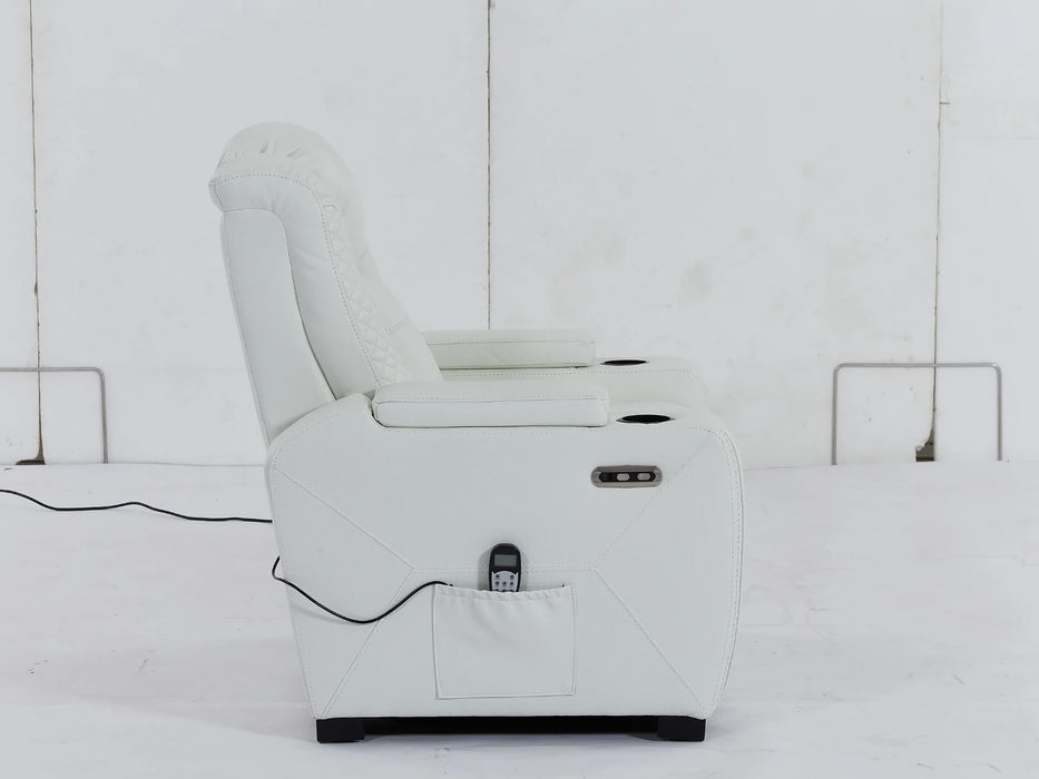 Electric Recliner Cinema Chair | Power Seat in White Real Leather with Massage + Power Headrest + Cup Holders + Storage Arms - Napoli - 29