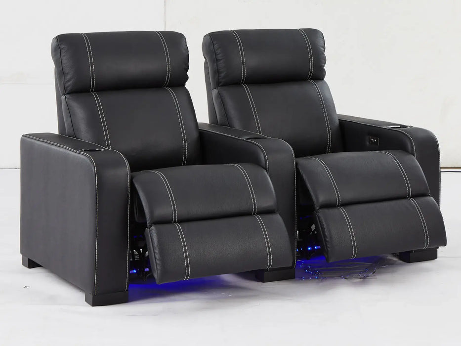 2 Seater Reclining Smart Couch | Electric Hi-Tech Sofa in Black Real Leather With USB Ports, Power Recliners & LED | Catania | The Sofa Shop - 31