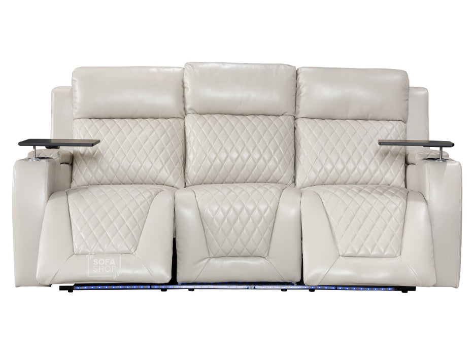 Electric Recliner Cinema Sofa Set 3 2 1 in Light Beige Leather with Cup Holders, Storage Boxes, and USB Ports - Venice Series Two