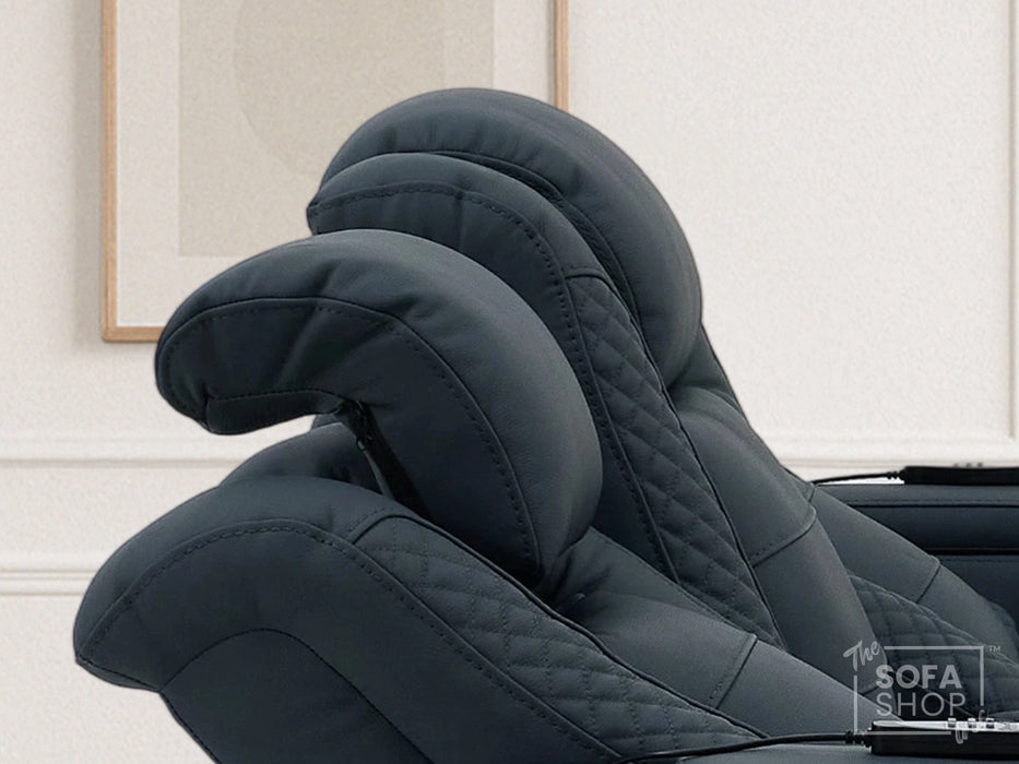 3 Seater Real Leather Electric Recliner Cinema Sofa in Blue | Massage, Power Headrest & USB-C | Napoli | The Sofa Shop