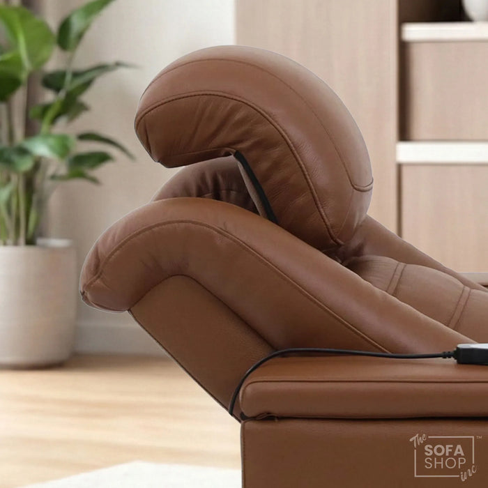 1 Seater Cinema Chair in Brown Real Leather | Hi-Tech Cinema Chair with Power Recline, Power Headrest, Wireless Charging, Cup Holder, Vibration Massage, Heated Lumbar | Modena | The Sofa Shop