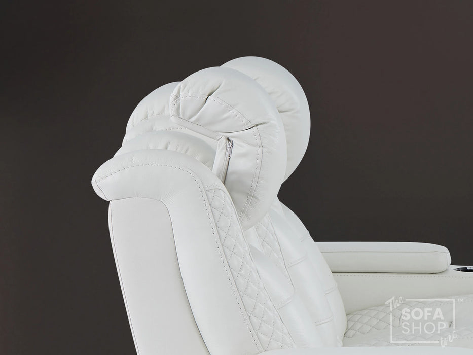 2 Seater White Genuine Leather Electric Recliner Cinema Sofa | Massage, Cooling Cupholders & Central Console | Napoli | The Sofa Shop