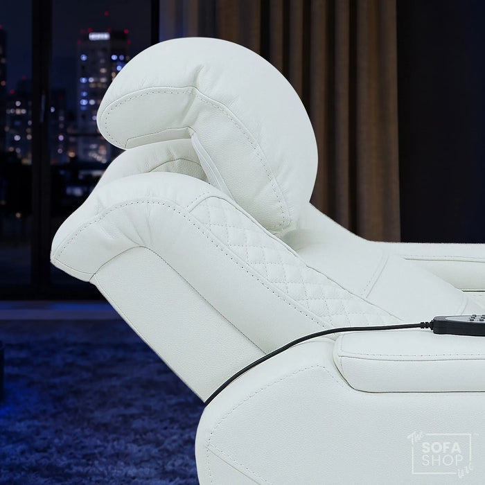 1 Seater Cinema Chair in White Genuine Leather | Hi-Tech Cinema Chair with Power Recline + Power Headrest + Vibration Massage + Heated Lumbar + Power Sockets | Napoli | The Sofa Shop