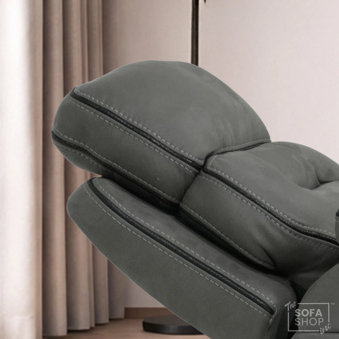 Electric Riser Chair In Graphite Grey Fabric | Hi-Tech Recliner Armchair With Vibration Massage + Heated Lumbar + Cooling Cup Holder + Power Headrest | Tuscany | The Sofa Shop
