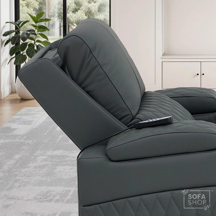 Real Leather 3+1 Home Theatre Sofa Suite In Grey | 2 Piece Reclining Cinema Sofa Package With Massage, Low Heated Lumbar, Power Lumbar, LED & Cooling Cup Holders | Assisi