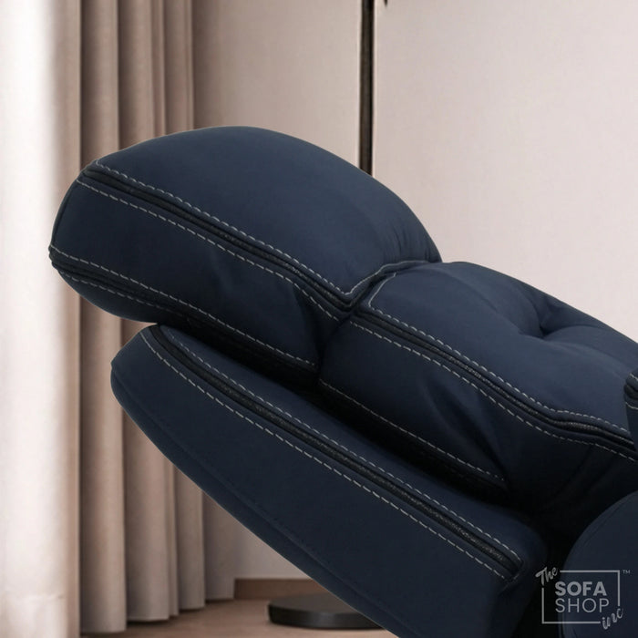 Electric Riser Chair In Blue Fabric | Hi-Tech Recliner Armchair With Vibration Massage + Heated Lumbar + Cooling Cup Holder + Power Headrest | Tuscany | The Sofa Shop