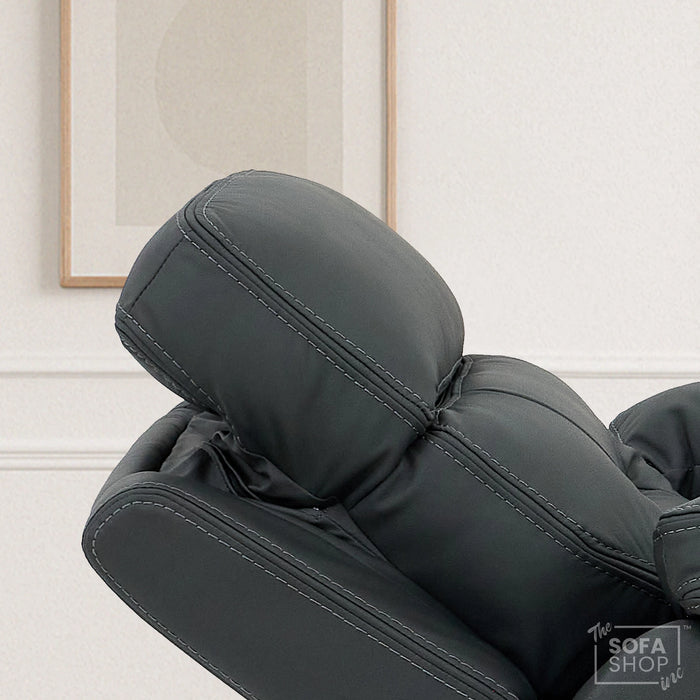 Electric Recliner Chair In Grey Real Leather | Hi-Tech Cinema Seat with Power Headrest, Massage, Heat & USB Charging Button | Grey Real Leather | Sicily