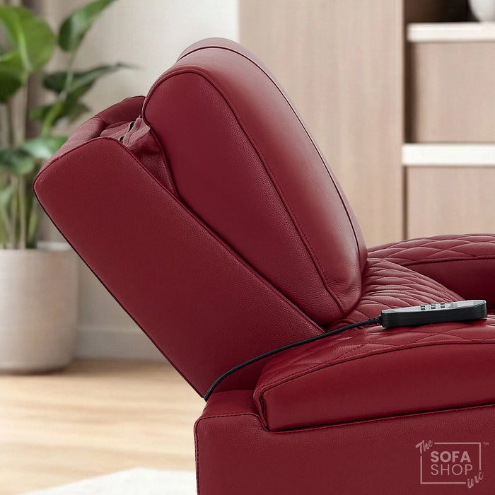 1 Seater Red Real Leather Electric Recliner Cinema Chair | Power Recliner Chair With Vibration Massage & Heated Lumbar, Cooling & Heating Cup Holders & Wireless Charging | Assisi | The Sofa Shop