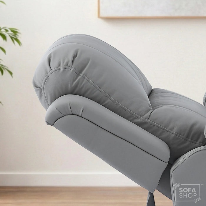 Trento Electric Recliner Chair in Light Grey Real Leather | Power Recline, Padded Armrests & Lumbar Support | The Sofa Shop