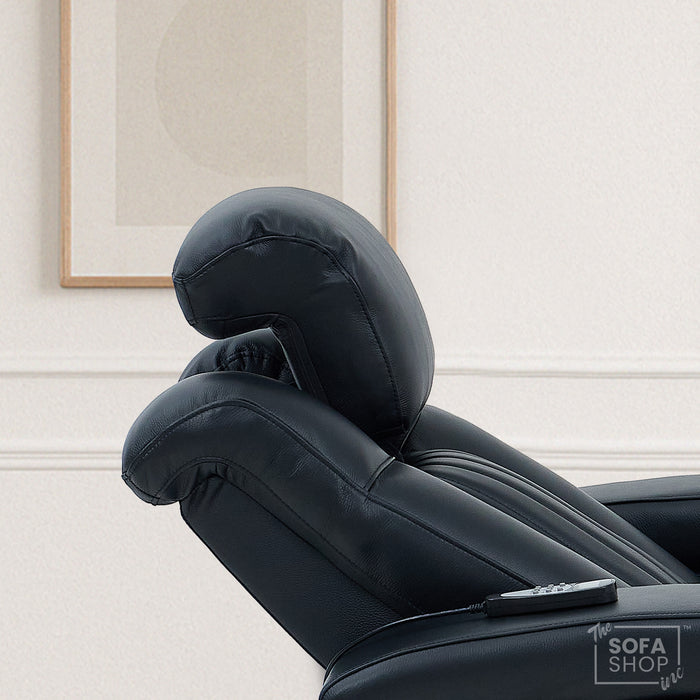 Electric Recliner Cinema Chair in Black Genuine Leather | Hi-Tech Armchair With Massage, Heated Lumbar, Heating & Cooling Cup Holders & Power Headrest | Capri | The Sofa Shop