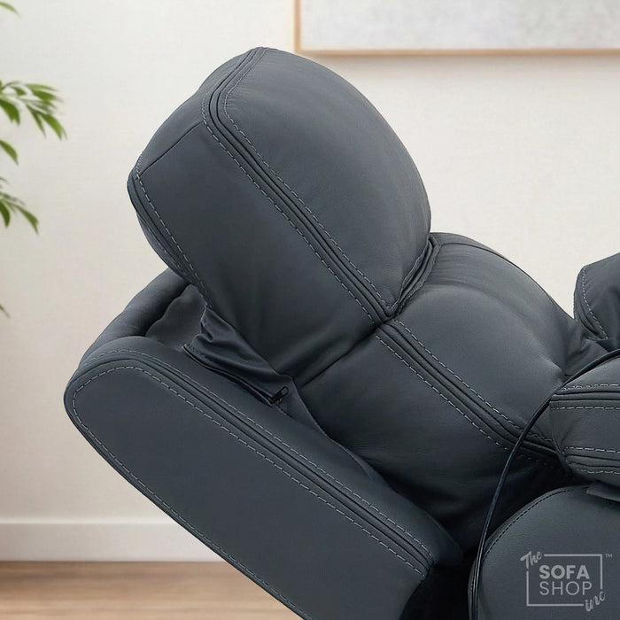 1 Seater Cinema Chair in Grey Genuine Leather | Hi-Tech Cinema Chair with Power Recline + Power Headrest + Vibration Massage + Heated Lumbar+ Power Grommet | Sicily | The Sofa Shop