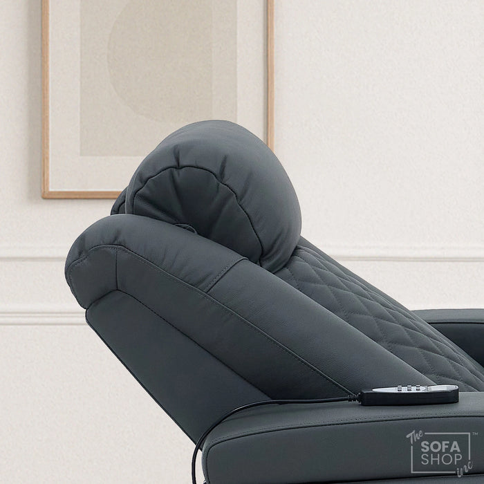 1 Seater Grey Real Leather Electric Recliner Cinema Chair | Hi-Tech Armchair With Vibration Massage, Heated Lumbar, Power Headrest, Cooling + Heating Cup Holders & Power Grommet | Milano | The Sofa Shop
