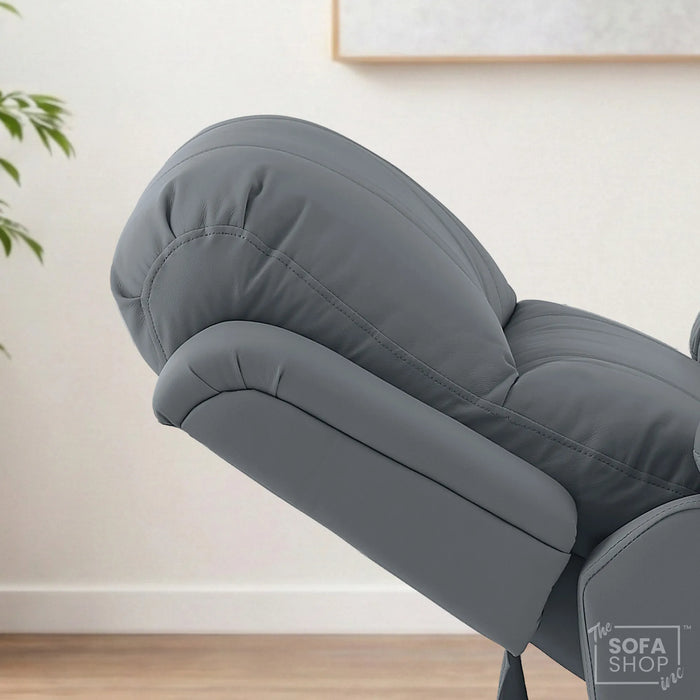 Trento Electric Recliner Chair in Grey Real Leather | Power Recline, Padded Armrests & Lumbar Support | The Sofa Shop