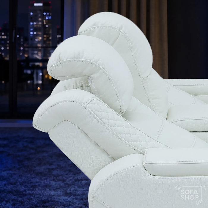 2 Seater Cinema Sofa in White Genuine Leather | Hi-Tech Console Couch with Power Recline + Power Headrests + Sockets + Speakers + Cooling Cupholders | Napoli | The Sofa Shop