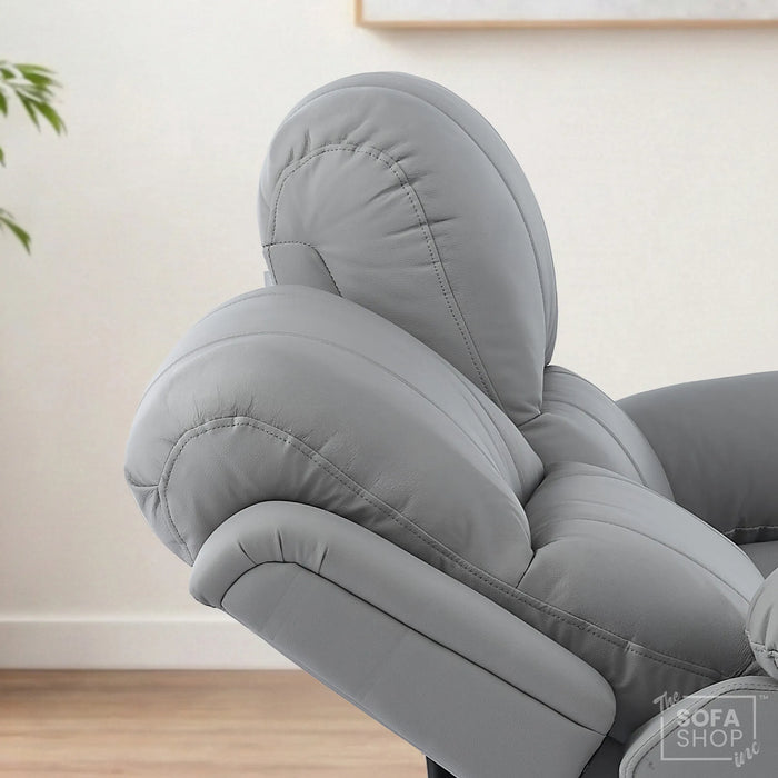2 Seater Electric Recliner Sofa In Light Grey Real Leather | Smooth Power Recliner, USB-C Charging | Trento |The Sofa Shop