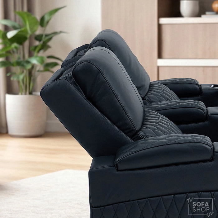 Real Leather 3+2+1 Cinema Sofa Package In Black | 3-Piece Recliner Sofa Suite With Power Lumbar, Massage, Heat, Cooling Cupholders, Tray Tables & USB-C | Assisi | The Sofa Shop