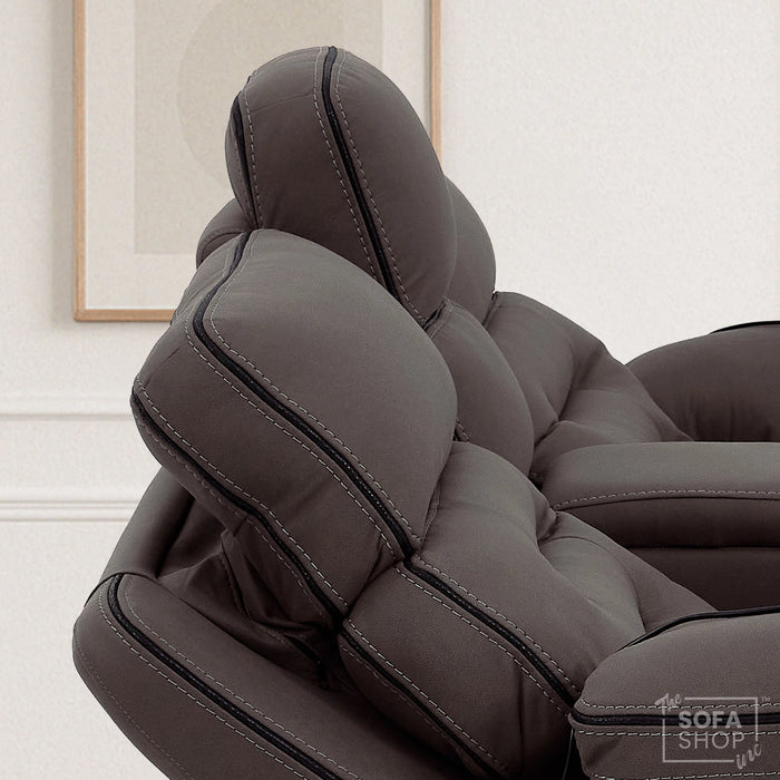 2 Seater Dark Brown Fabric Electric Recliner Home Theatre Sofa with Middle Console | Hi-Tech Sofa with 8-Point Massage, Heated Lumbar, Multi-Link Bluetooth, Cooling & Heating Cupholders | Tuscany | The Sofa Shop