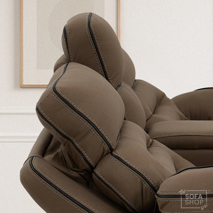 2 Seater Mocha Brown Fabric Electric Recliner Cinema Sofa with Massage, Heated Lumbar, Console, Bluetooth Speakers & LED Lights | Tuscany | The Sofa Shop