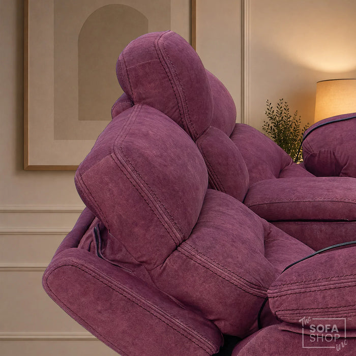 2 Seater Smart Tech Electric Recliner Cinema Sofa | Purple Fabric | Sicily