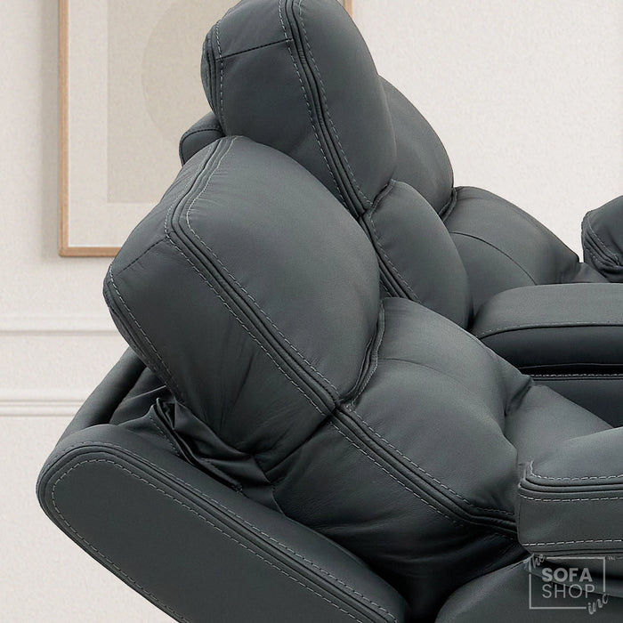 2 Seater Real Leather Electric Recliner Cinema Sofa in Grey | Massage, Heated Lumbar, Console & Cooling Cup Holders | Sicily | The Sofa Shop