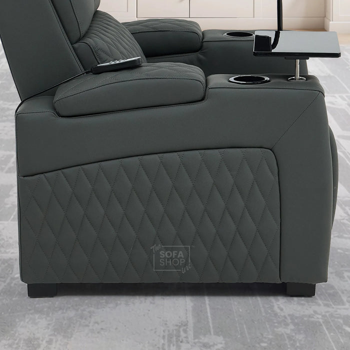 1 Seat Real Leather Electric Recliner Home Cinema Chair in Grey With Massage + Low Heated Lumbar + Cup Holders + Storage Compartments | Assisi