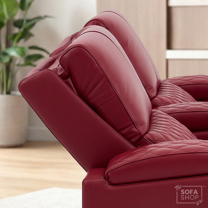 2 Seater Red Real Leather Electric Recliner Cinema Sofa | Hi-Tech Recliner Settee with Power Lumbar, Wireless Charging, Heat & Cooling Cupholders | Assisi | The Sofa Shop