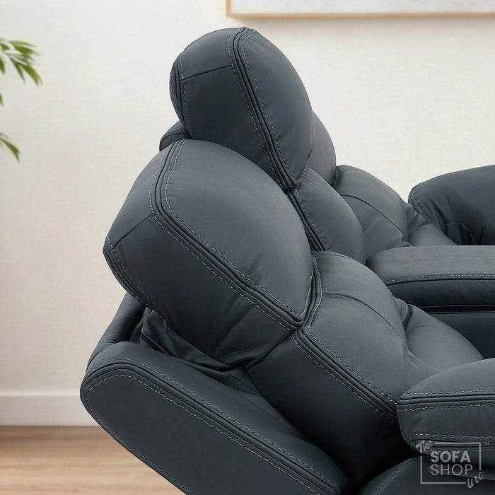 2 Seater Cinema Sofa in Grey Genuine Leather | Hi-Tech Console Couch with Power Recline + Power Headrests + Speakers + Cooling Cupholders | Sicily | The Sofa Shop