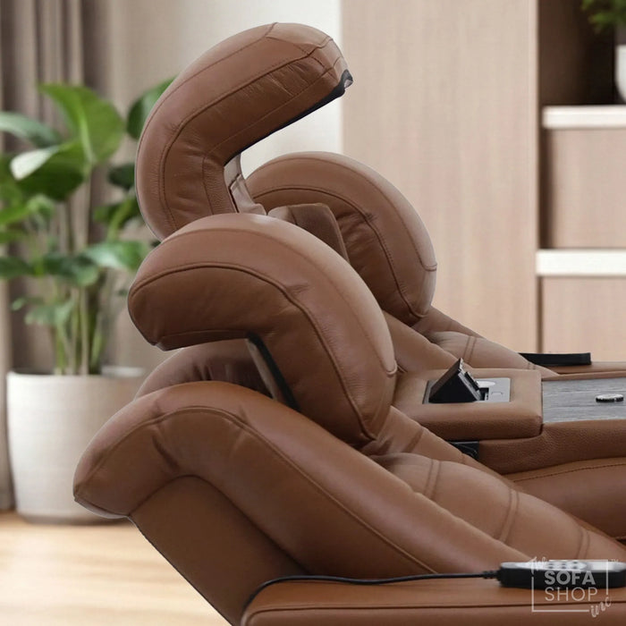 3 Seater Smart Tech Electric Recliner Cinema Sofa | Brown Real Leather | Modena