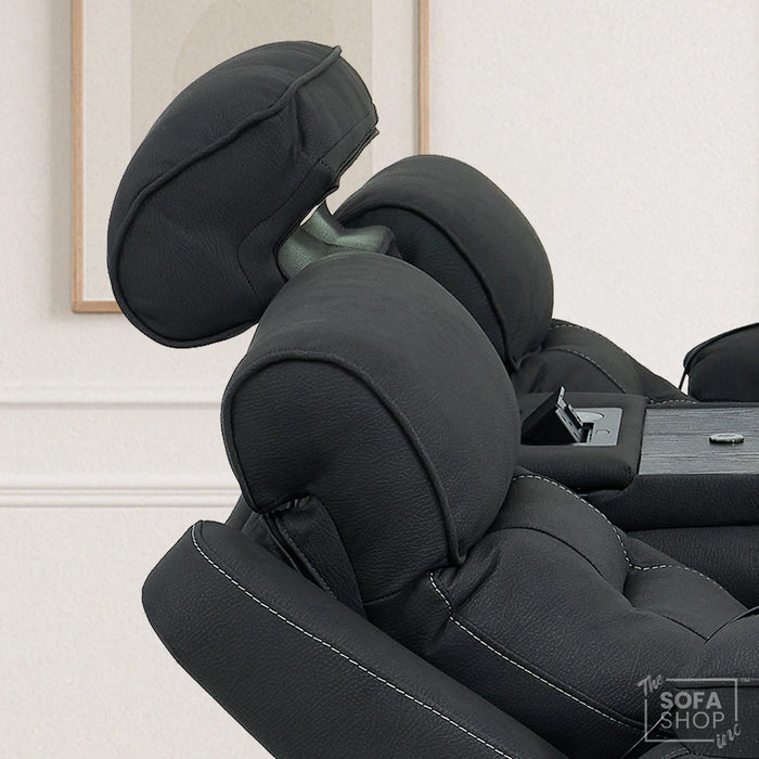 3 Seater Electric Recliner Couch in Charcoal Grey Fabric | Hi-Tech Sofa with Vibration Massage + Heated Lumbar + Power Grommet + Multi-Link Bluetooth + Power Headrests | Florence | The Sofa Shop