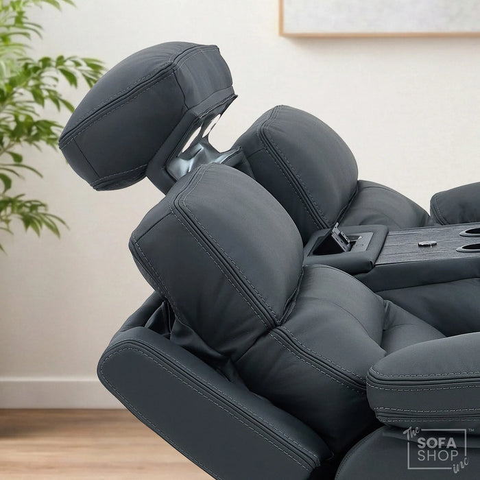 3 Seater Cinema Sofa in Grey Genuine Leather | Hi-Tech Couch with Power Recline + Power Headrests + Wireless Charging + Speakers | Sicily | The Sofa Shop