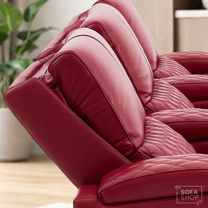 3 Seater Red Real Leather Electric Recliner Cinema Sofa | Hi-Tech Settee With Power Lumbar, Wireless Charging, Heating & Cooling Cupholders | Assisi | The Sofa Shop
