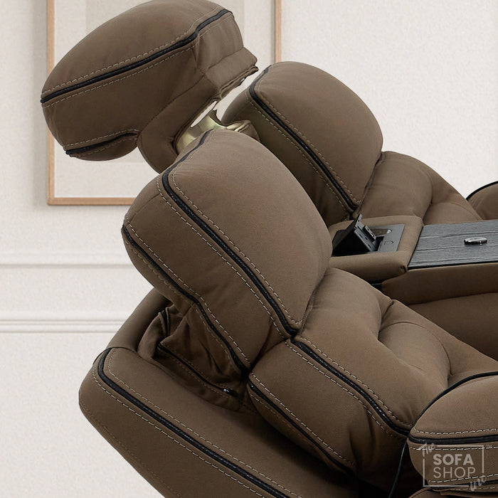 3 Seater Electric Recliner Cinema Sofa in Mocha Brown Fabric | Hi-Tech Sofa With Massage, Heat, Fold-Down Table, Bluetooth Speakers, LED Lights & Power Headrest | Tuscany | The Sofa Shop