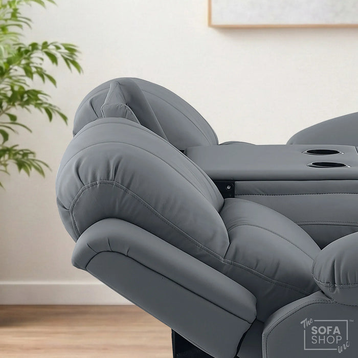3 Seater Electric Recliner Sofa In Grey Real Leather | Power Recliner With Drop-Down Table & USB+C Charging | Comfortable & Family-Friendly Sofa | Trento | The Sofa Shop