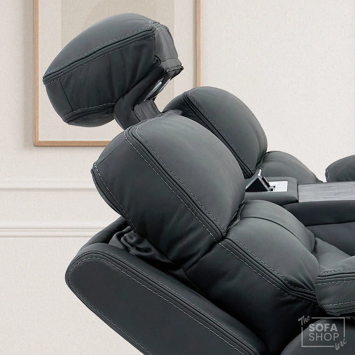 3 Seater Electric Recliner Cinema Sofa in Grey Real Leather | Hi-Tech Cinema Seats with Massage, Drop-Down Table, LED Reading Light, Power Headrest, Power Recliner, Storage Drawer, Heating, USB & Wireless Charging | Sicily