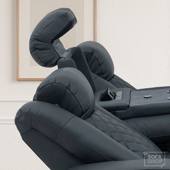 3 Seater Grey Real Leather Electric Recliner Cinema Sofa | Hi-Tech Couch With Multi-Link Bluetooth Speakers, Cooling + Heating Cup Holder, Wireless Charging, Fold Down Table, Food Trays & Power Grommet | Milano | The Sofa Shop