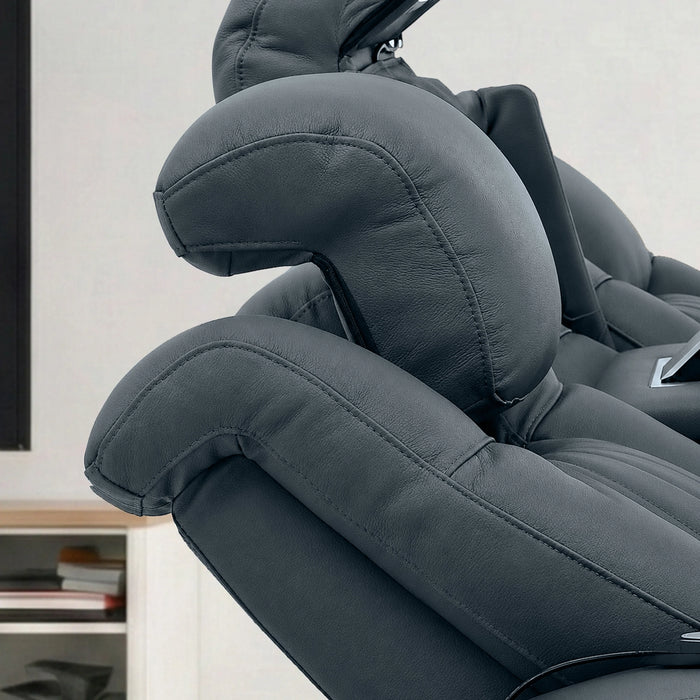 3 Seater Real Leather Recliner Sofa In Blue | Cinema Sofa with Massage, Heating, USB Ports, Drop-Down Table, LED Lights & Massage | Capri | The Sofa Shop