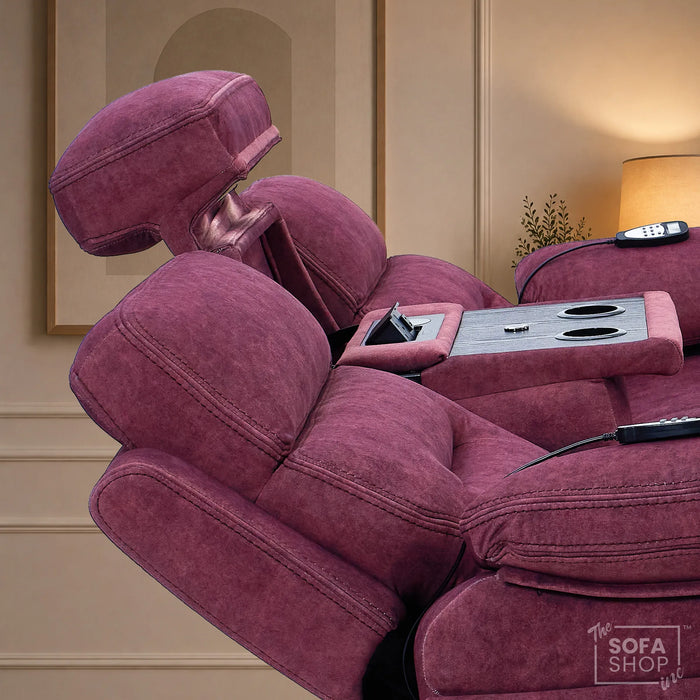3 Seater Smart Tech Electric Recliner Cinema Sofa | Purple Fabric | Sicily