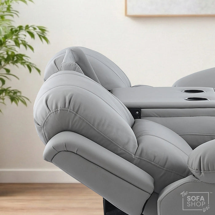 3 Seater Electric Recliner Sofa In Light Grey Real Leather | Power Recliner With Drop-Down Table & USB+C Charging | Comfortable & Family-Friendly Sofa | Trento | The Sofa Shop