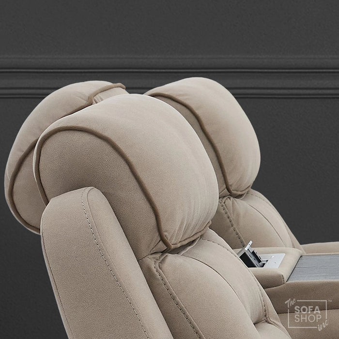 3 Seater Hi-Tech Electric Recliner Sofa In Beige Fabric | Adjustable Headrests & Bluetooth Speakers & USB-C | Florence | The Sofa Shop