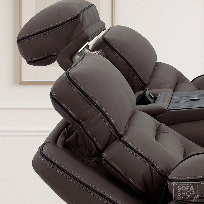 3 Seater Electric Recliner Cinema Sofa in Dark Brown Fabric | Hi-Tech Sofa With Massage, Fold-Down Table, Bluetooth Speakers, LED Lights & Power Headrest | Tuscany | The Sofa Shop
